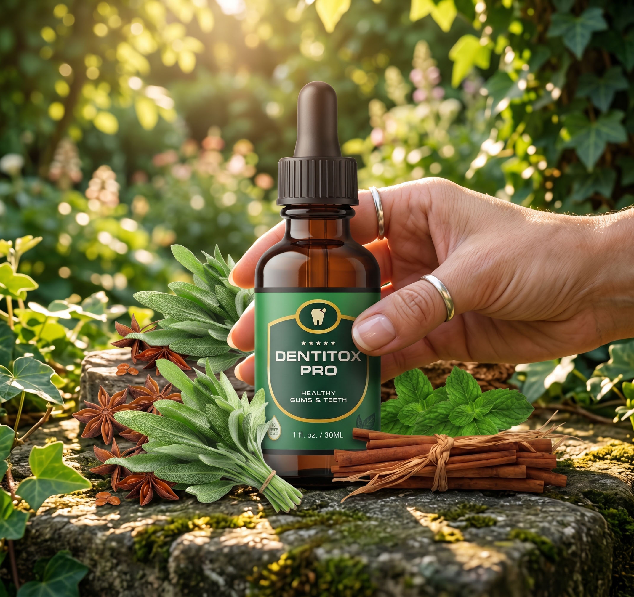 Bottle of Dentitox, a liquid supplement for teeth and gums